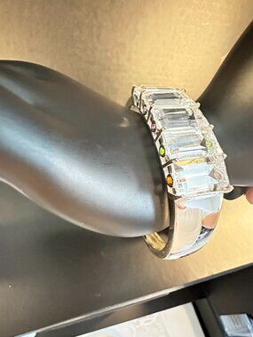 925 Sterling Silver Hinged Cuff Bracelet Multi-Color Stones Statement Piece